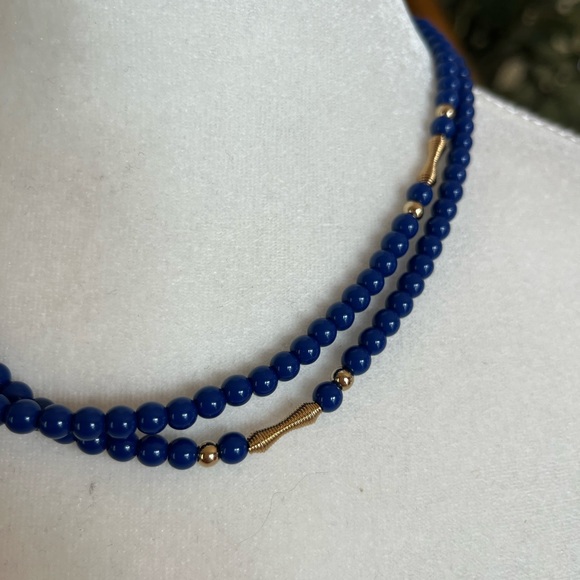 🔴 Vintage beaded necklace blue costume jewelry - Picture 3 of 4